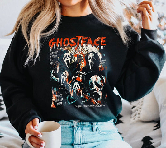 BLACK Ghost Face graphic Gildan sweatshirt or T-shirt