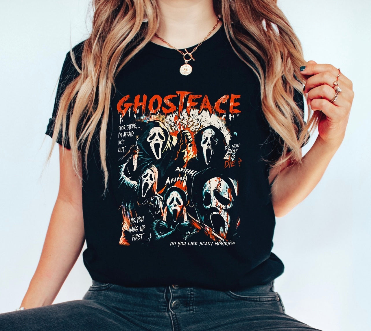 BLACK Ghost Face graphic Gildan sweatshirt or T-shirt