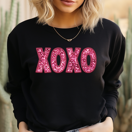 XOXO Faux Glitter Valentines Day  GILDAN Crewneck