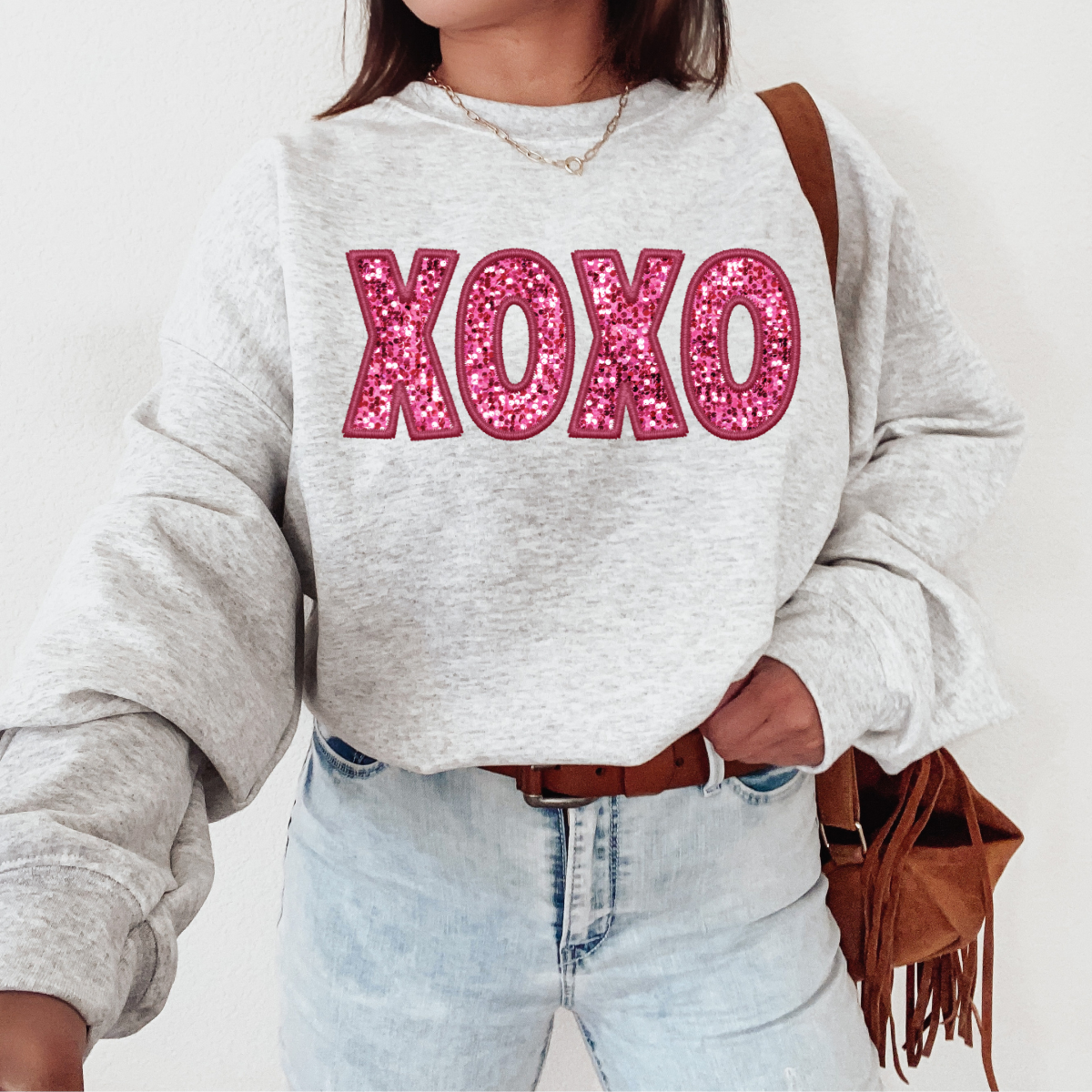 XOXO Faux Glitter Valentines Day  GILDAN Crewneck