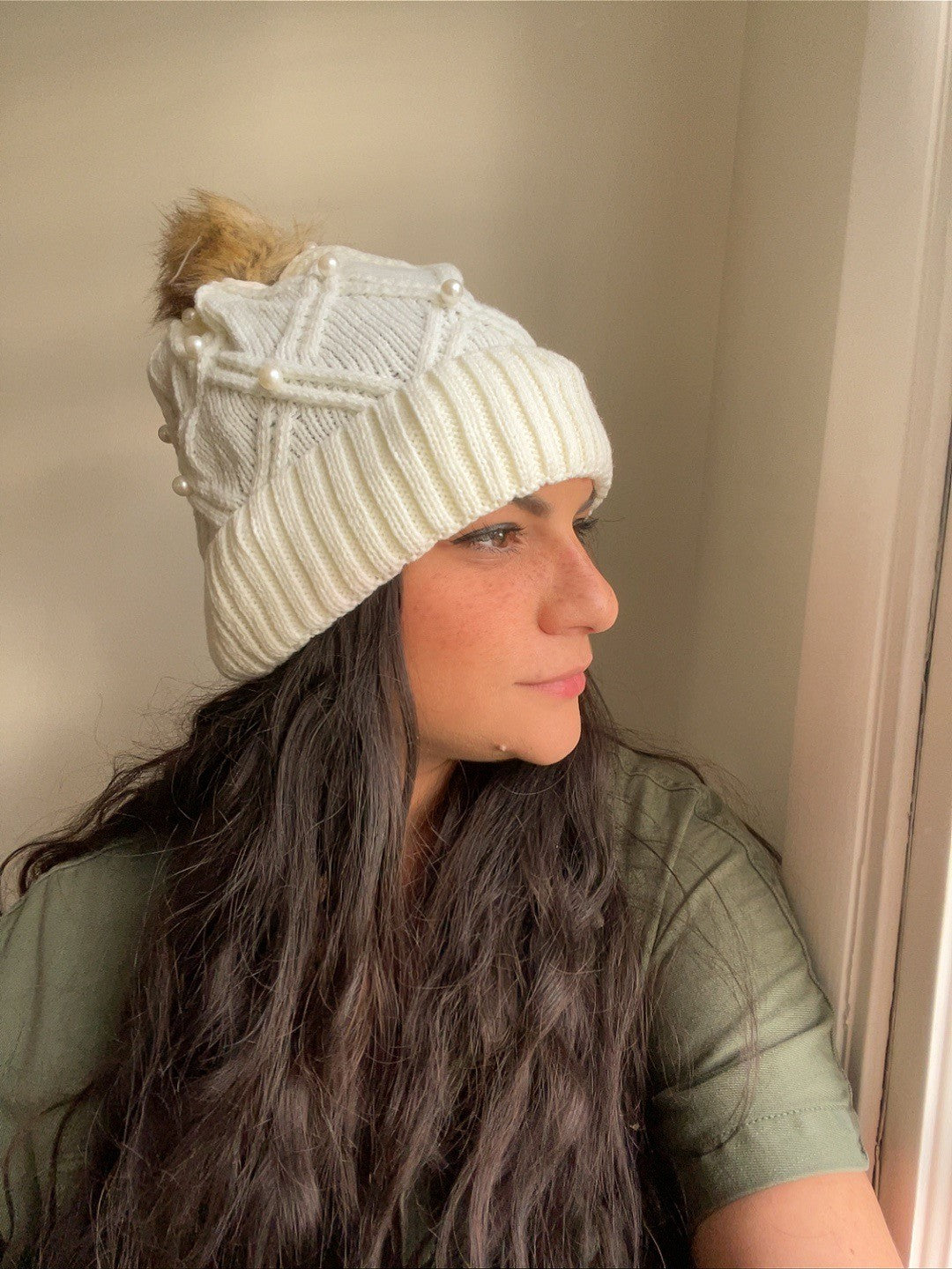 Pearl Beanie Hat, Warm and Cozy Beanie for Winter